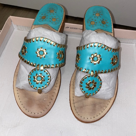 Jack Rogers Flat Sandals- Teal and Gold - Picture 4 of 5